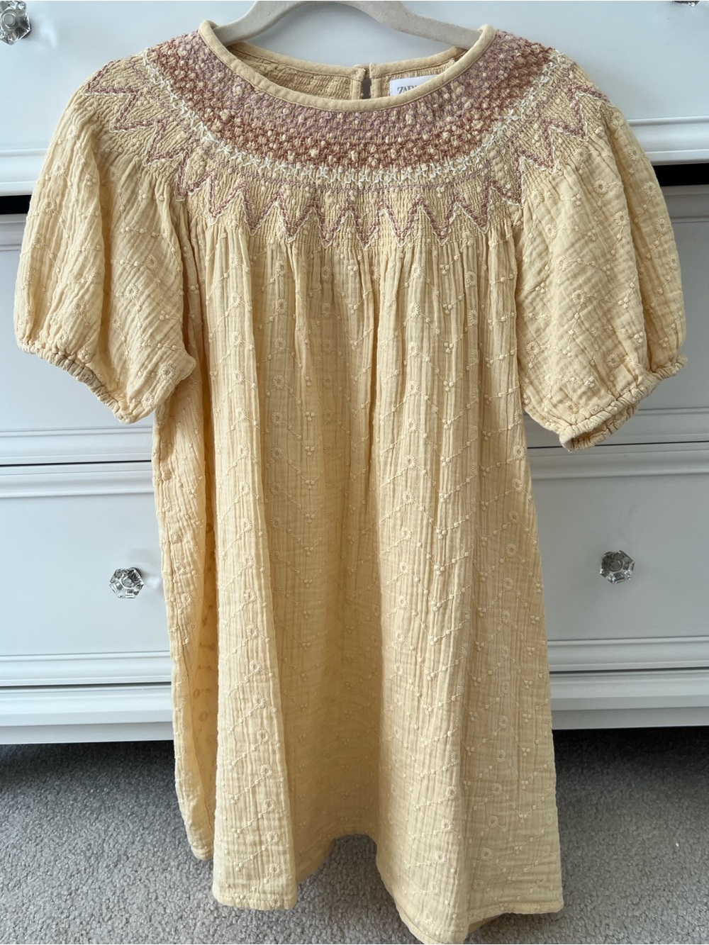 Zara Smocked Puff Sleeve Cotton Dress
